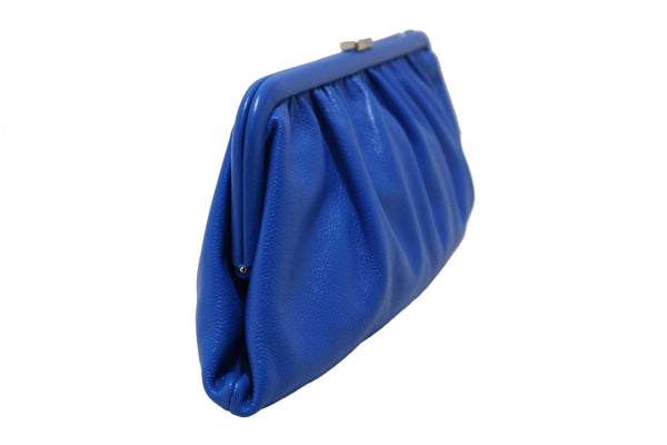 NEW Balenciaga Blue Grained Calfskin Leather XL Cloud Clutch with Strap