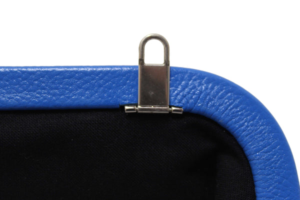 NEW Balenciaga Blue Grained Calfskin Leather XL Cloud Clutch with Strap