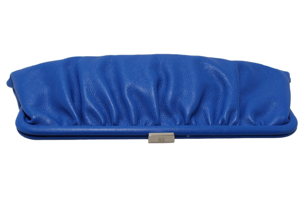 NEW Balenciaga Blue Grained Calfskin Leather XL Cloud Clutch with Strap