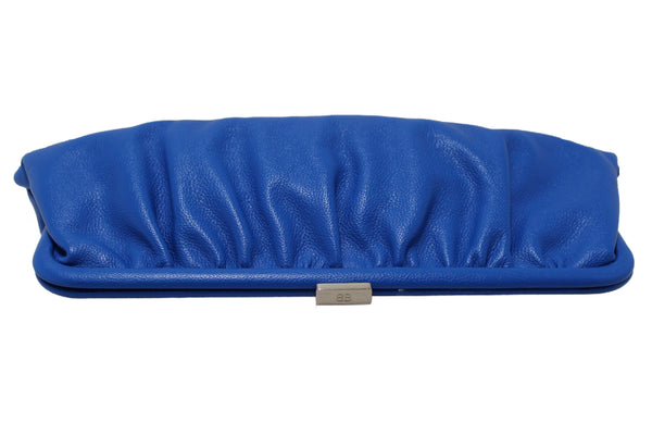 NEW Balenciaga Blue Grained Calfskin Leather XL Cloud Clutch with Strap