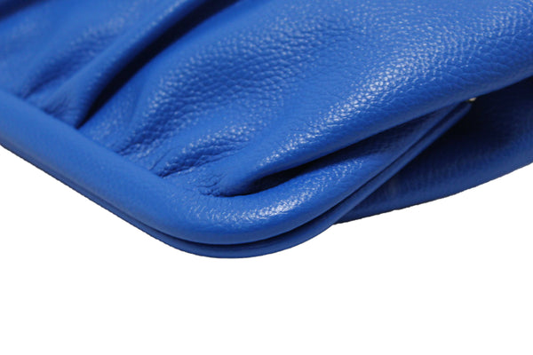 NEW Balenciaga Blue Grained Calfskin Leather XL Cloud Clutch with Strap