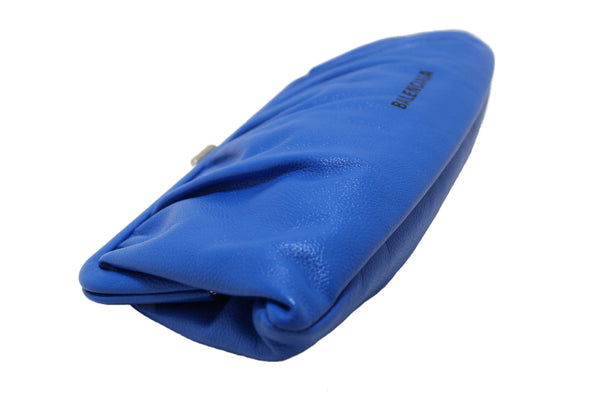 NEW Balenciaga Blue Grained Calfskin Leather XL Cloud Clutch with Strap