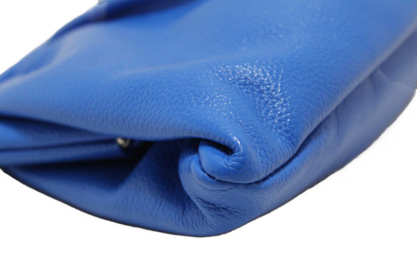 NEW Balenciaga Blue Grained Calfskin Leather XL Cloud Clutch with Strap