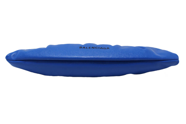 NEW Balenciaga Blue Grained Calfskin Leather XL Cloud Clutch with Strap