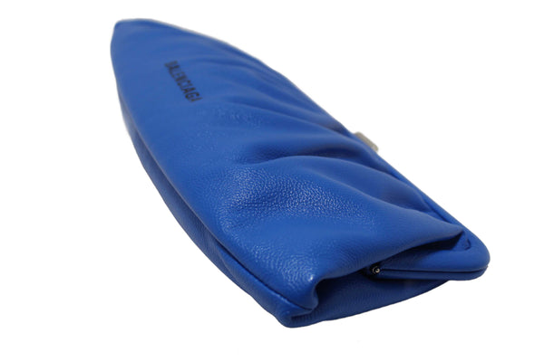 NEW Balenciaga Blue Grained Calfskin Leather XL Cloud Clutch with Strap
