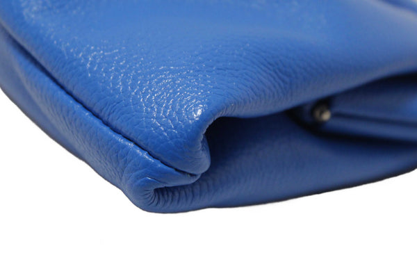 NEW Balenciaga Blue Grained Calfskin Leather XL Cloud Clutch with Strap