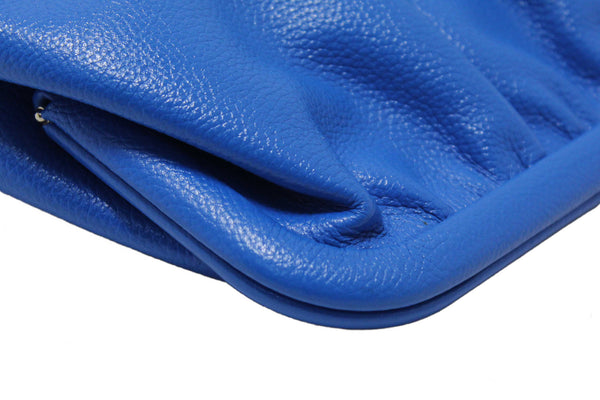 NEW Balenciaga Blue Grained Calfskin Leather XL Cloud Clutch with Strap