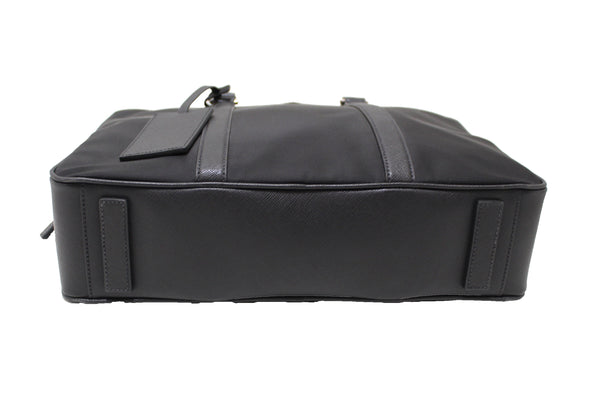 Authentic Prada Black Re-Nylon and Black Saffiano Leather Briefcase Bag
