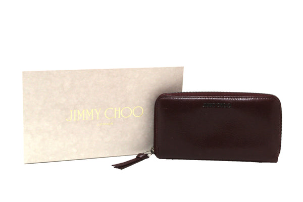 Authentic Jimmy Choo Burgundy Leather Zip Around Wallet