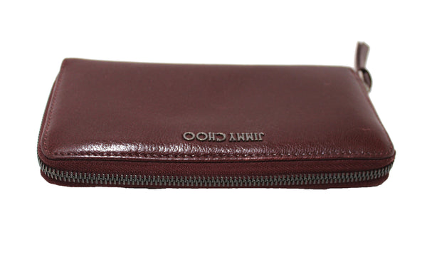 Jimmy Choo Burgundy Leather Zip Around Wallet