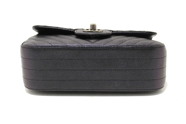Chanel Black Iridescent Caviar Chevron Quilted Mini Rectangular Flap Bag