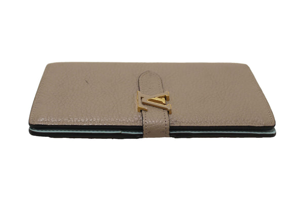 Louis Vuitton Galet Grey Grained Taurillon Leather LV Vertical Wallet