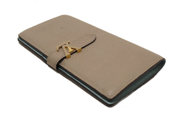 Louis Vuitton Galet Grey Grained Taurillon Leather LV Vertical Wallet