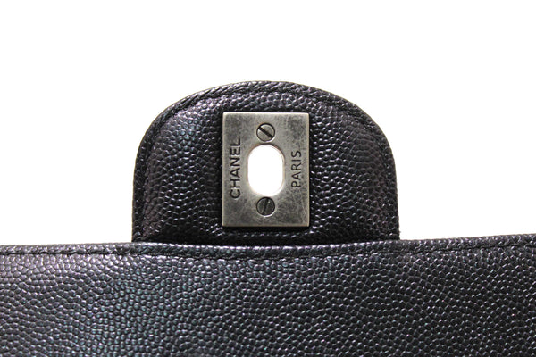 Chanel Black Iridescent Caviar Chevron Quilted Mini Rectangular Flap Bag