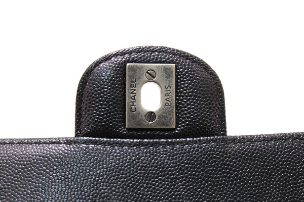 Chanel Black Iridescent Caviar Chevron Quilted Mini Rectangular Flap Bag