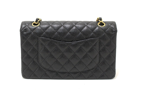 Chanel Classic Black Quilted Caviar Leather Classic Medium Double Flap Bag