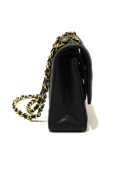 Chanel Classic Black Quilted Caviar Leather Classic Medium Double Flap Bag