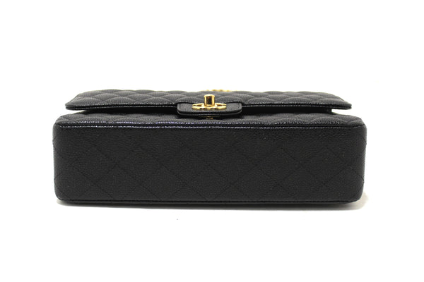 Chanel Classic Black Quilted Caviar Leather Classic Medium Double Flap Bag