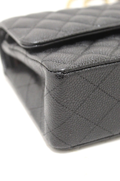 Chanel Classic Black Quilted Caviar Leather Classic Medium Double Flap Bag