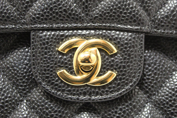 Chanel Classic Black Quilted Caviar Leather Classic Medium Double Flap Bag