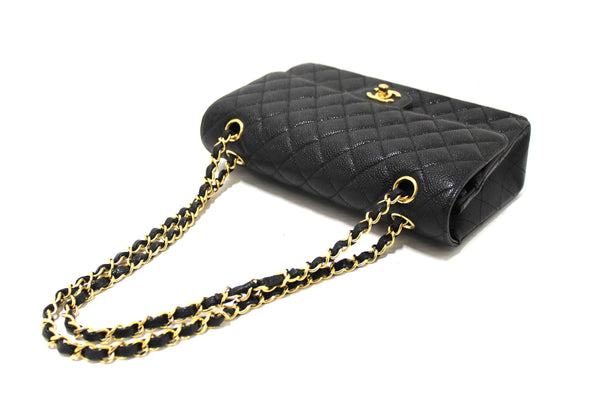 Chanel Classic Black Quilted Caviar Leather Classic Medium Double Flap Bag