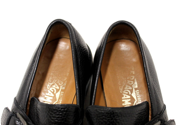 Salvatore Ferragamo Men's Black Caspian Soft Leather Buckle Loafer Dress Shoes Size 7.5