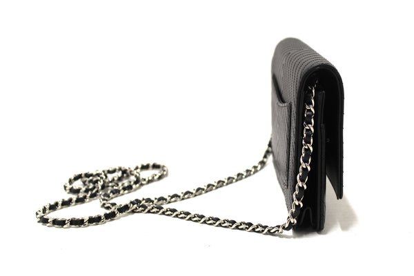 Chanel Black Chevron Caviar Leather Wallet On Chain WOC Crossbody Bag