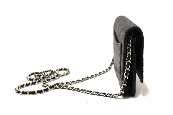 Chanel Black Chevron Caviar Leather Wallet On Chain WOC Crossbody Bag