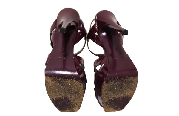 YSL Saint Laurent Burgundy Patent Leather Tribute Platform Sandal Shoes Size 35
