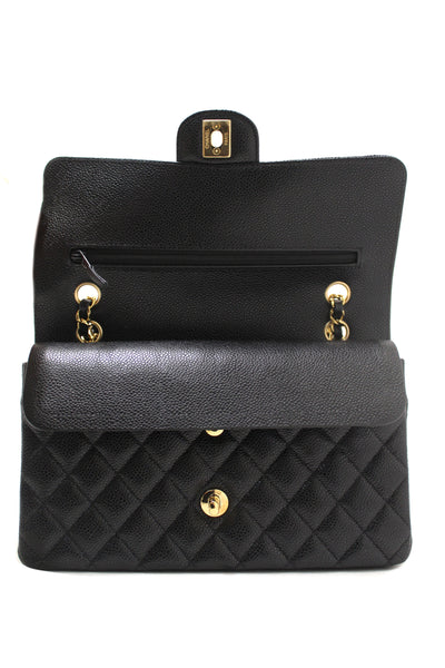 Chanel Classic Black Quilted Caviar Leather Classic Medium Double Flap Bag