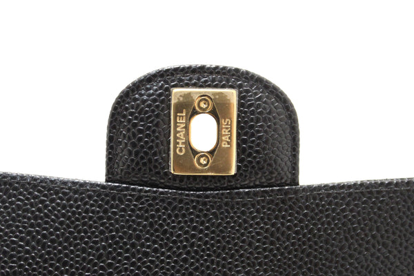Chanel Classic Black Quilted Caviar Leather Classic Medium Double Flap Bag