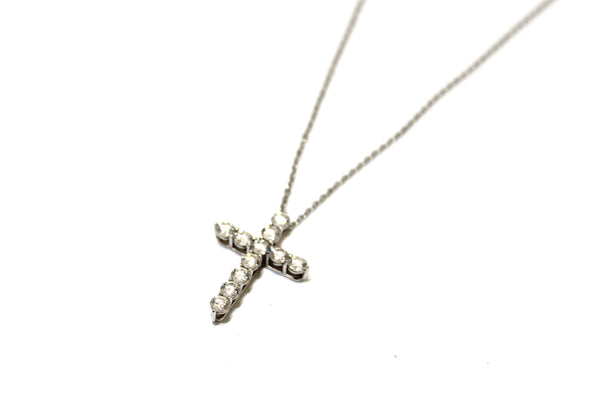 Tiffany&amp;Co 鉑金圓形鑽石中型十字架吊墜項鍊