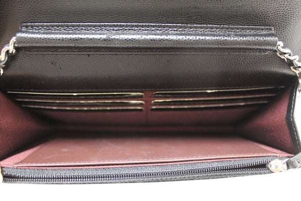 Chanel Black Chevron Caviar Leather Wallet On Chain WOC Crossbody Bag