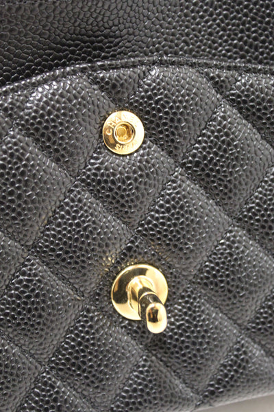 Chanel Classic Black Quilted Caviar Leather Classic Medium Double Flap Bag