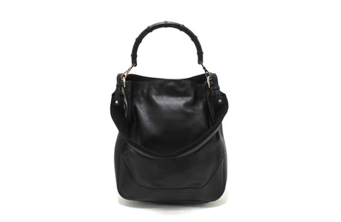 Gucci Black Leather Large Bamboo Handle Shoulder Bag | Italystation.com - Shop Now at italystation.com