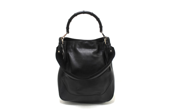 Gucci Black Leather Large Bamboo Handle Shoulder Bag