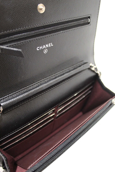 Chanel Black Chevron Caviar Leather Wallet On Chain WOC Crossbody Bag