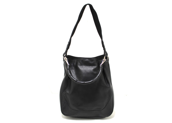 Gucci Black Leather Large Bamboo Handle Shoulder Bag