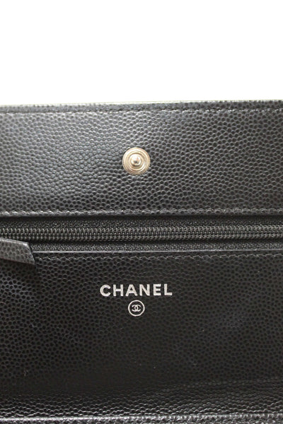 Chanel Black Chevron Caviar Leather Wallet On Chain WOC Crossbody Bag