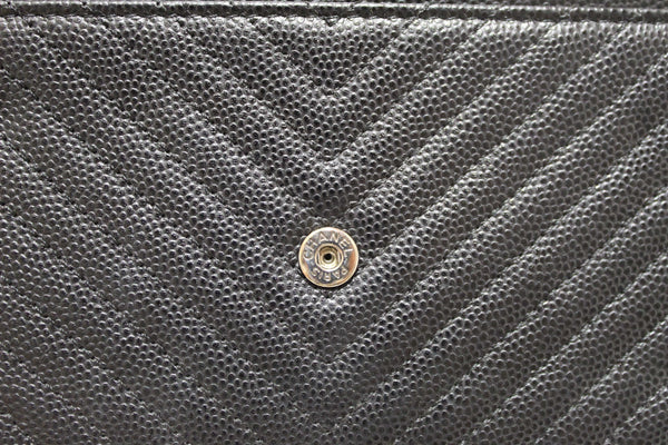 Chanel Black Chevron Caviar Leather Wallet On Chain WOC Crossbody Bag