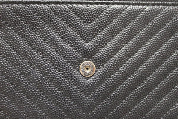 Chanel Black Chevron Caviar Leather Wallet On Chain WOC Crossbody Bag