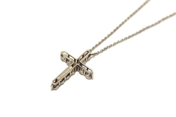 Tiffany&amp;Co 鉑金圓形鑽石中型十字架吊墜項鍊