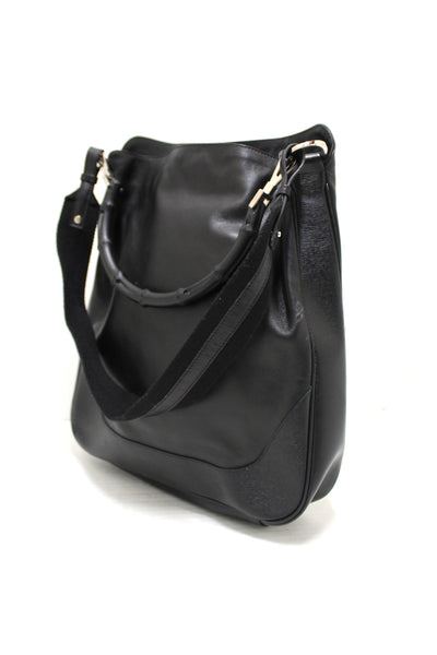 Gucci Black Leather Large Bamboo Handle Shoulder Bag