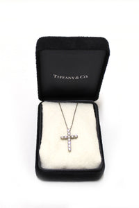 Tiffany&Co Platinum With Round Diamonds Medium Cross Pendant Necklace