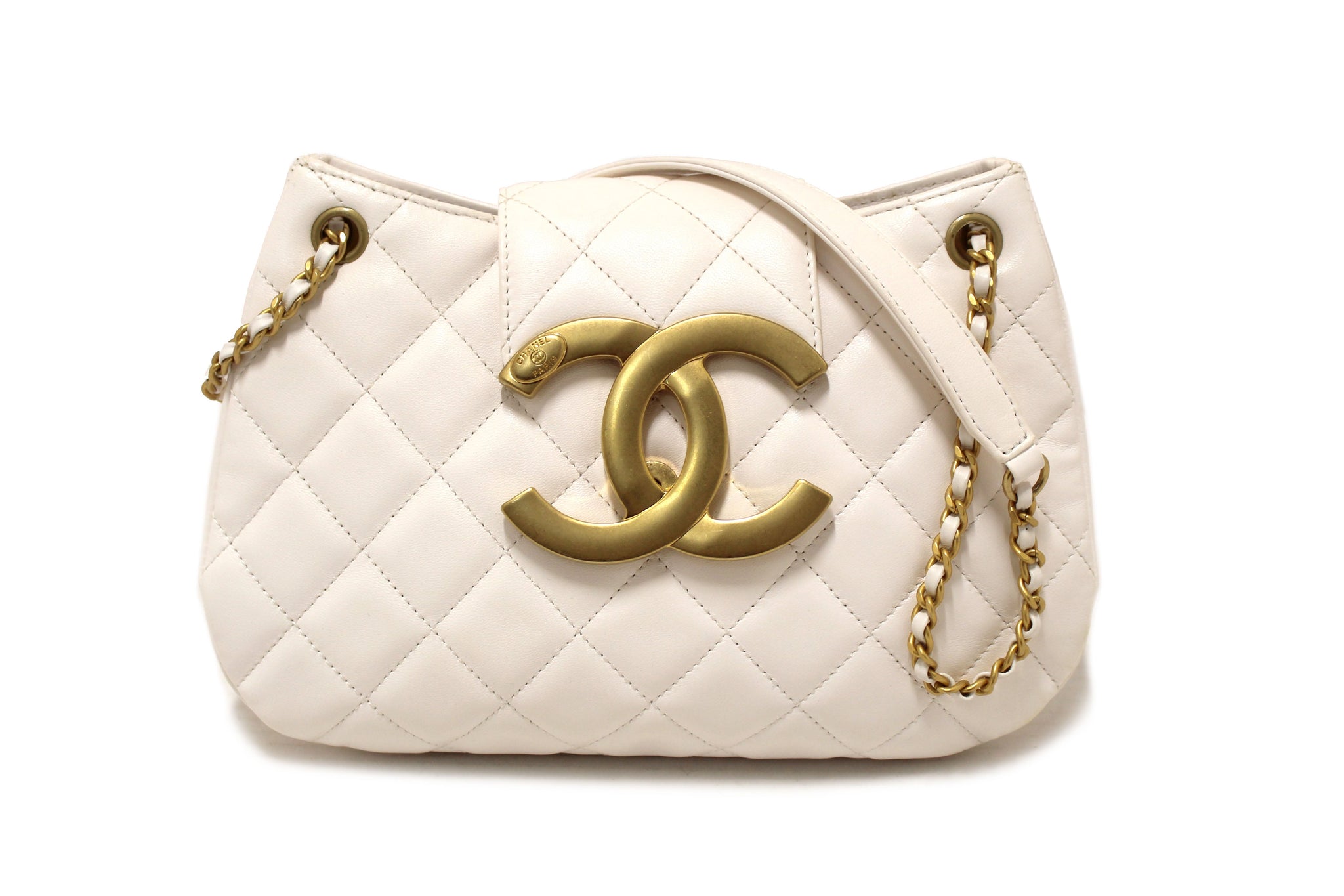 Chanel White Quilted Lambskin Leather Medium Hobo Bag AS4610