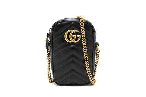 Gucci Black Leather Marmont Matelasse Super Mini Ch | Italystation.com - Now at italystation.com
