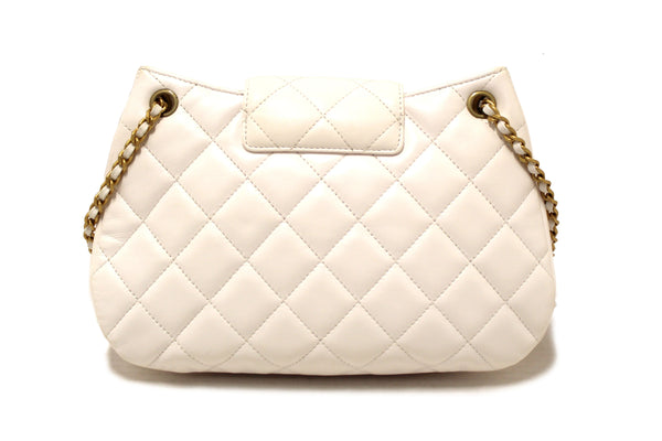 Chanel White Quilted Lambskin Leather Medium Hobo Bag AS4610