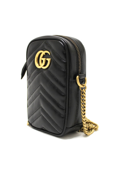 Gucci Black Leather Marmont Matelasse Super Mini Ch | Italystation.com - Now at italystation.com