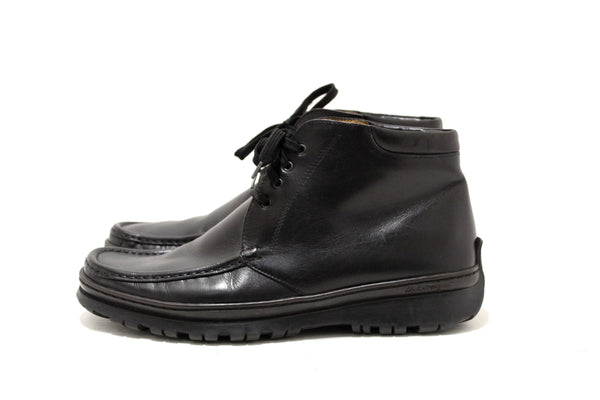 Salvatore Ferragamo Men's Black Leather Lace up Ankle Boots Size 9