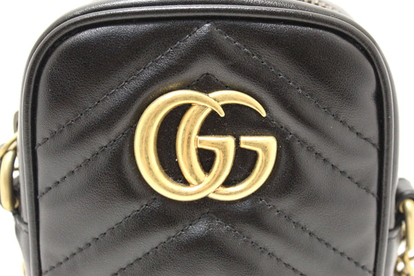 Gucci Black Leather Marmont Matelasse Super Mini Ch | Italystation.com - Now at italystation.com